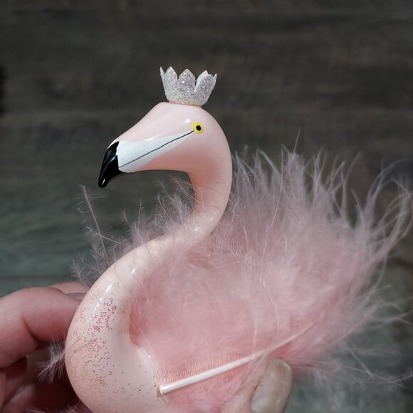 De Carlini Pink Glass Legs Flamingo Feathered Christmas Ornament Made In Italy - Picture 6 of 8